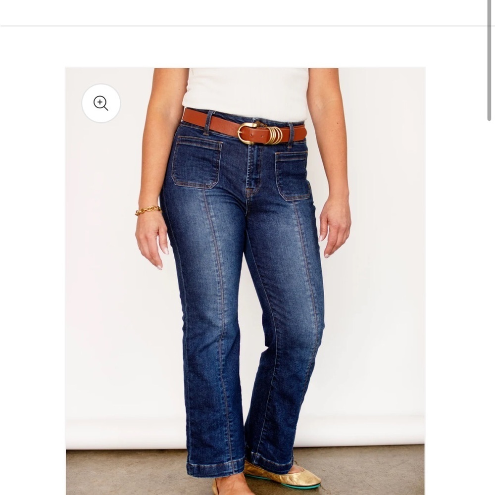 RISEN High Rise Bootcut Patch Pocket w/ Front Seam in Dark Wash